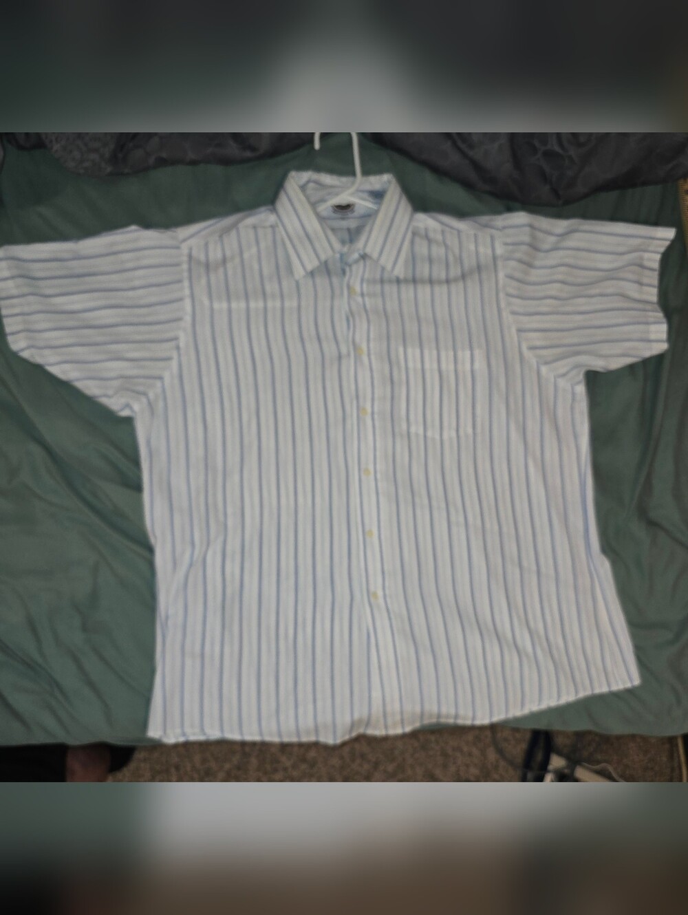 Men's Short-Sleeve Stripe Button-Up Short-sleeve Shirt - White & Light Blue 16.5